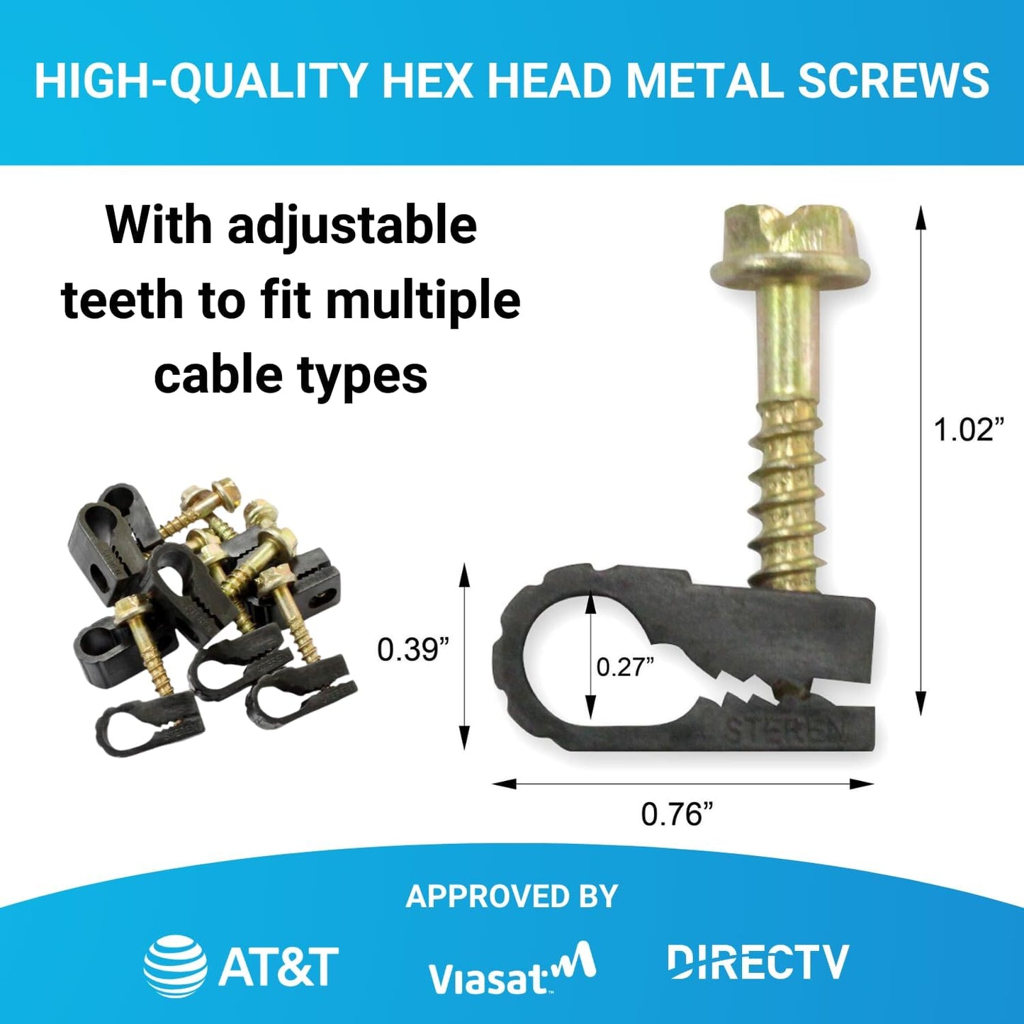 STEREN Coaxial Cable Clips - Cable Holder - Wire Clips - Siding Clips For Hanging - Cord Holder For Desk - Cable Clamps - Cord Clip - Wire Organizer Clips - Tv Mount Screws - Black - 100 Pack