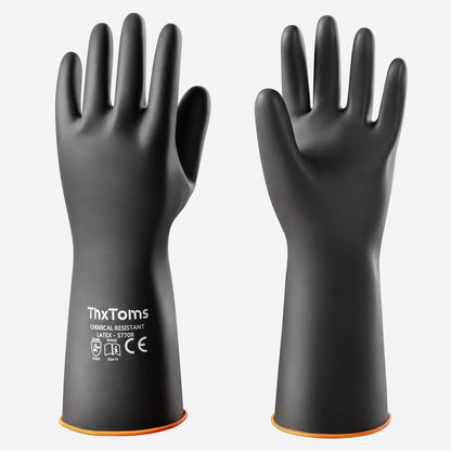 ThxToms Heavy Duty Latex Gloves,Long Rubber Gloves, Chemical Resistant Gloves,Puncture Resistant, Resist Acid,Oil,Alkali, Waterproof for Industrial Cleaning, Gardening, 22", 1 Pair