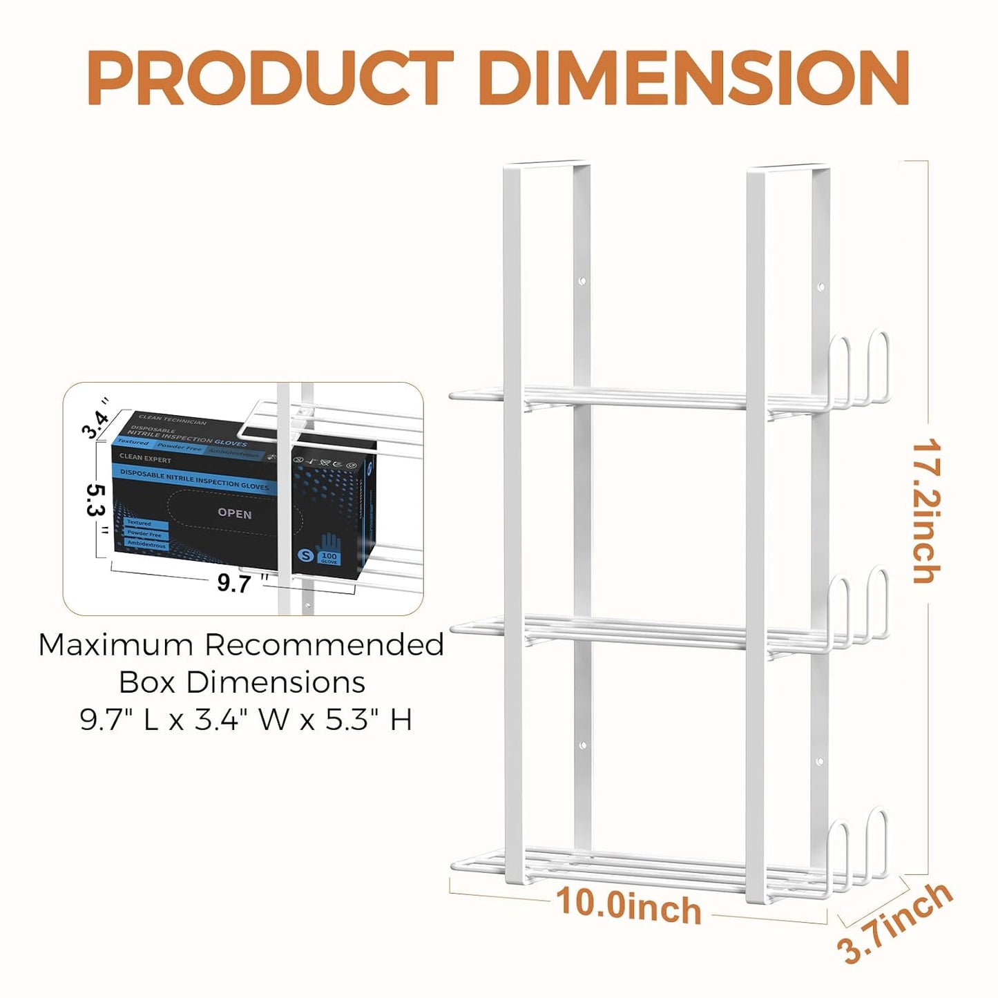 Glove Holder Dispenser for Wall Mount, Black Metal Disposable Latex Gloves Holder for Lab, Wall-Mounted Triple Rubber Box Holder, Tissue Rack for Kitchen and Garage
