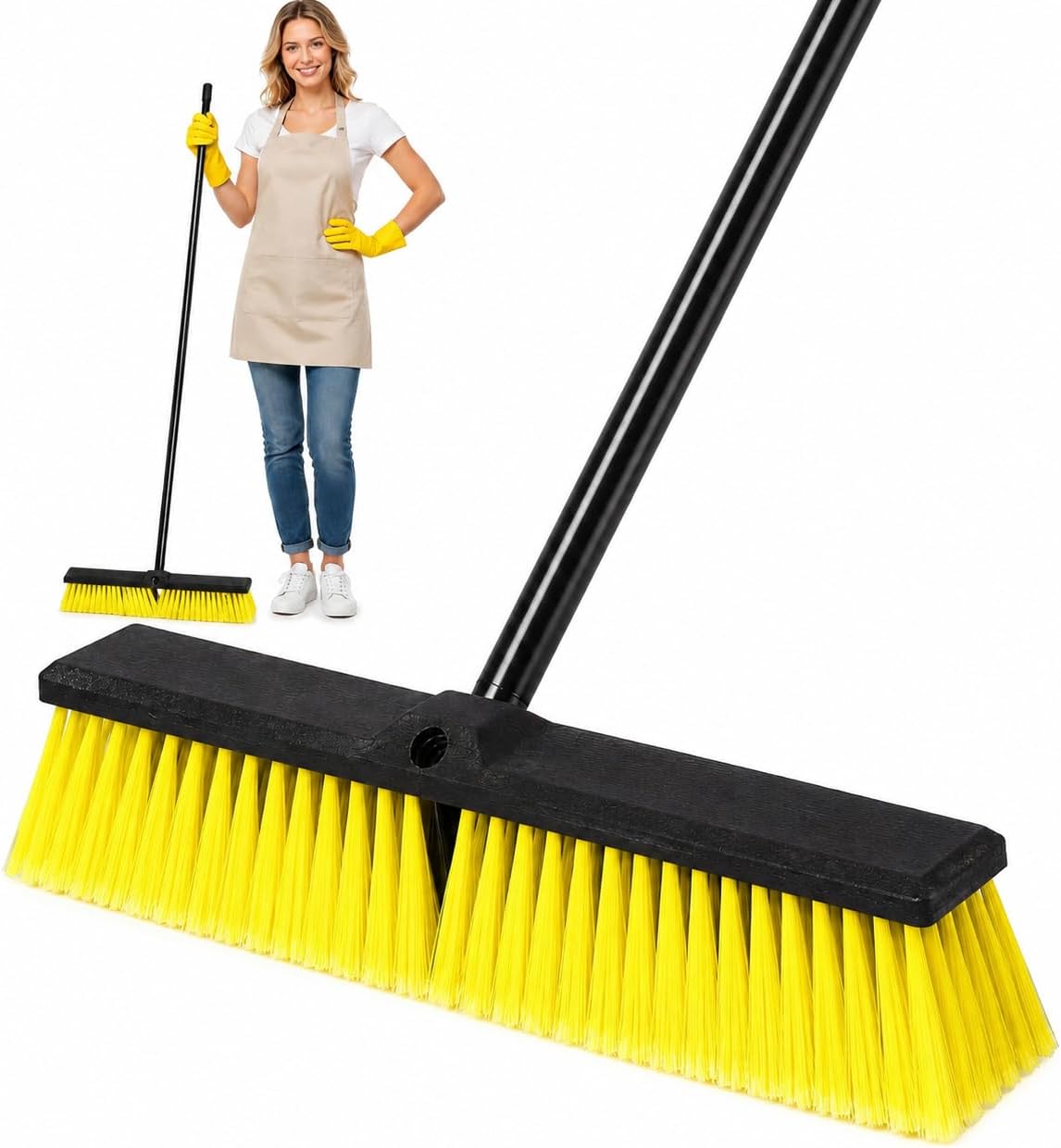 24" Outdoor Push Broom with 65" Extendable Pole, Heavy Duty Stiff Bristle for Floor Cleaning, Patio, Deck, Driveway, Garage, Yard, Warehouse Sweeping (Red, 18" Brush Head)