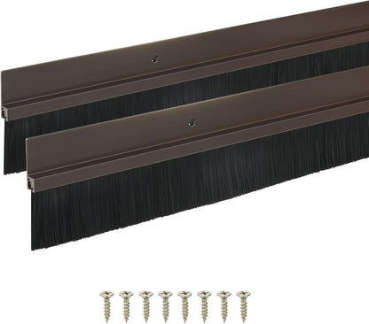 M METERXITY 2Pack Door Sweep - 39" Door Bottom Brush Heavy Duty Seal Draft Stopper Aluminum Base with 50mm Brush, Adhesive/Screw Installation for Interior/Exterior/Garage/Sliding Doors, Black