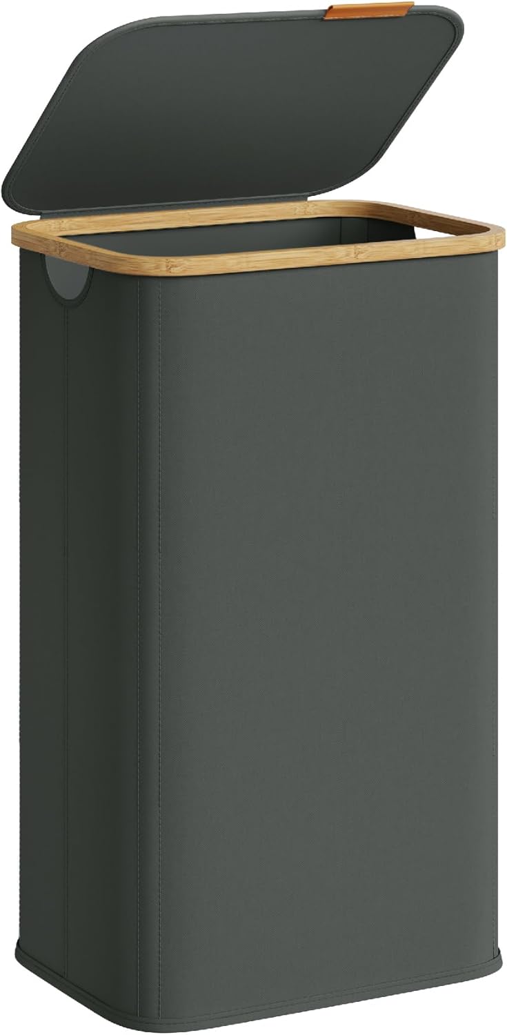 SONGMICS Laundry Hamper, Laundry Basket with Lid, Foldable Storage Basket, Bamboo Frame, for Bedroom, Living Room, Oxford Fabric, 37 Gal. (140 L), Cream White ULCB519WD01