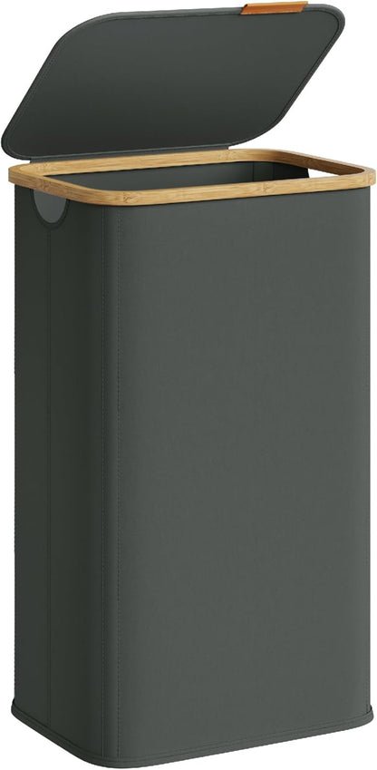SONGMICS Laundry Hamper, Laundry Basket with Lid, Foldable Storage Basket, Bamboo Frame, for Bedroom, Living Room, Oxford Fabric, 37 Gal. (140 L), Cream White ULCB519WD01