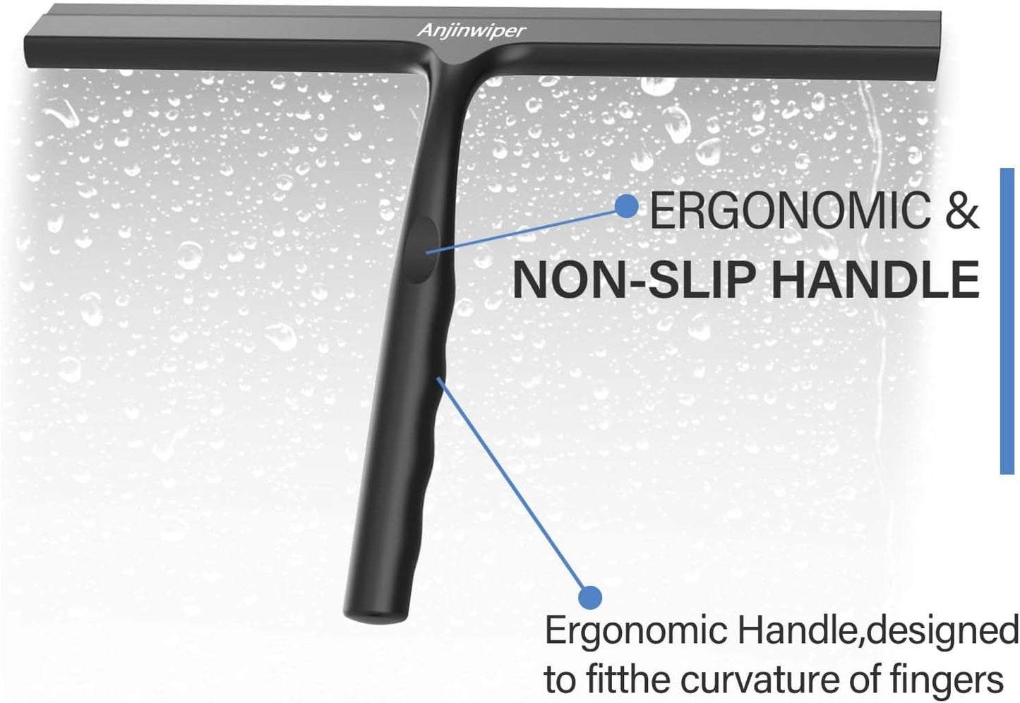 Household Squeegee for Shower Glass Doors, Silicone Shower Squeegee with Adhesive Hook, Bathroom Squeegee for Shower, Window Cleaner Tool for Glass Door, Kitchen, Tile Wall(10 inch-Black)
