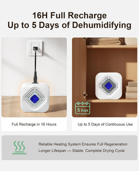 Dehumidifier, Quiet Rechargeable Mini Dehumidifier with Color-Changing Beads, Cordless Gun Safe Dehumidifier, Portable Dehumidifier for Bathroom