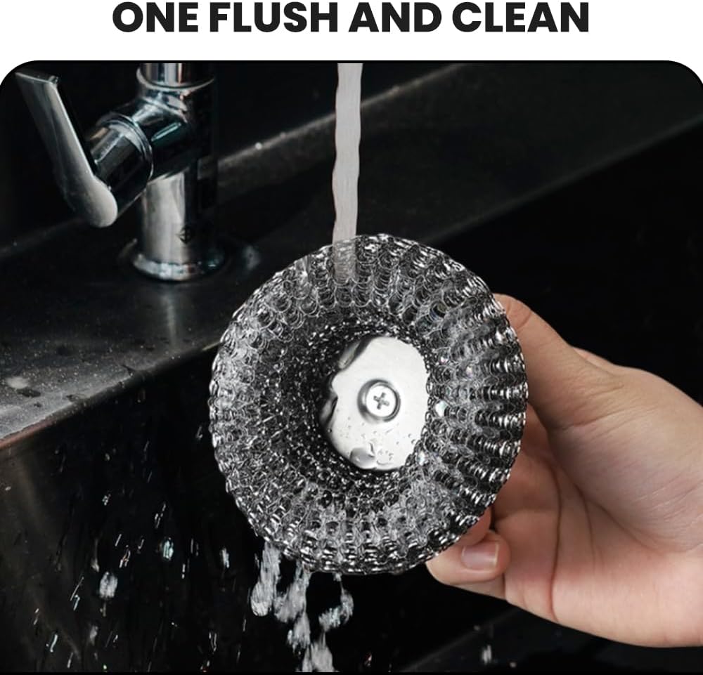Steel Wool Scrubber with Handle, Upgrade Heavy Duty Stainless Steel Dish Scrubber for Cleaning Dishes, Iron Pots, Stoves, Kitchen Sink (1 pcs)