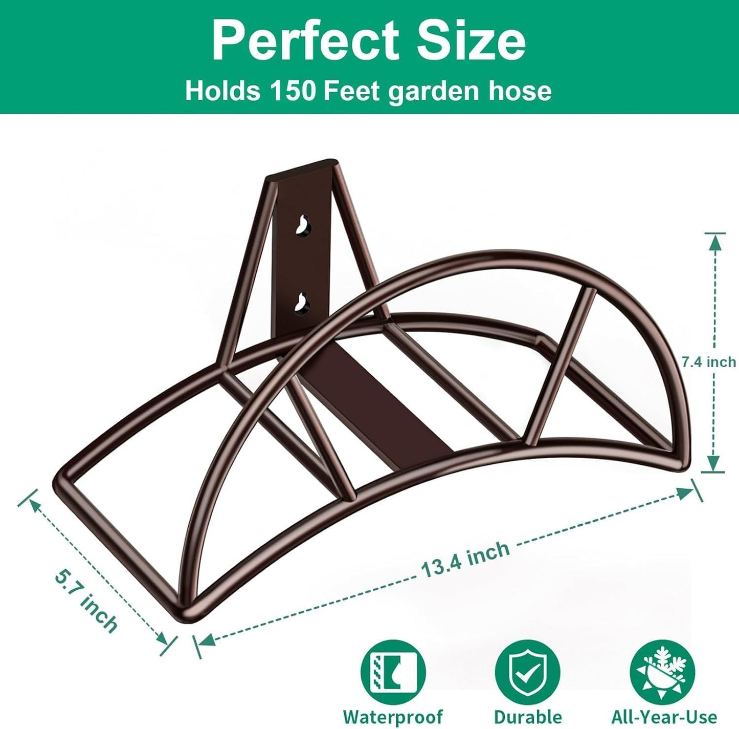 TomCare Garden Hose Holder Wall Mount Metal Water Hose Holder Holds 150Ft Hoses Heavy Duty Hose Hanger Sturdy Hoses Storage Organizer for Outside Yard Garden, Black
