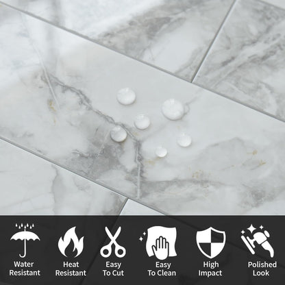 AULIGET 40-Piece Polished White Marble with Gold Peel and Stick Backsplash Wall Tiles, 3" x 12" PVC Faux Stone Stick on Tiles for Backsplash Kitchen, Bathroom, Laundry Room, Camper, Fireplace