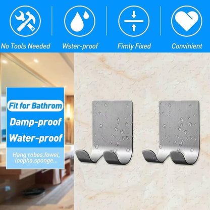 Waterproof Razor Holder for Shower, Heavy Duty Self Adhesive Hooks, 304 Stainless Steel Towel Hooks for Bathrooms Wall Mounted Hanging Loofah Robe Shaver Coat Hats Without Nails(Silver, 6 Pack)