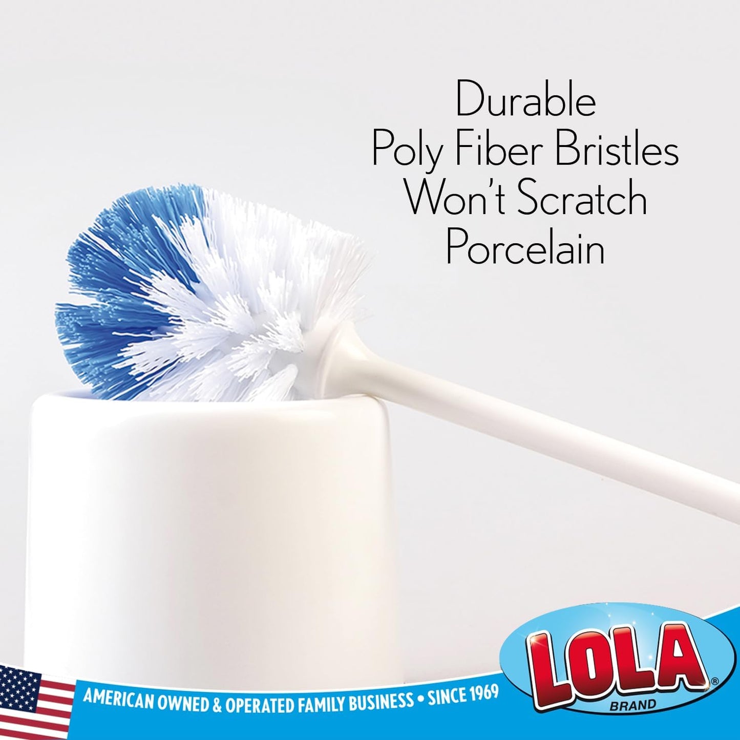 LOLA Toilet Bowl Brush w/Curved Head, Coated Wire, Durable Poly Bristles, Reaches Under Toilet Bowl Rim, 1 Pack