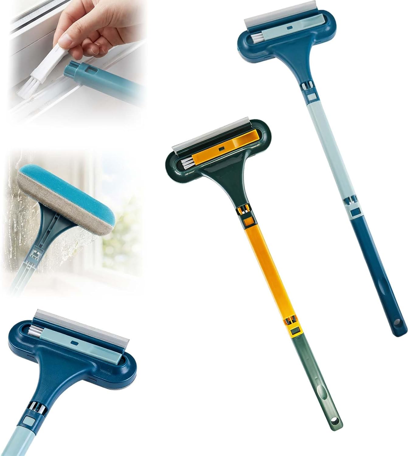 Window Screen Cleaning Brush, 2 in 1 Detachable Multi-Purpose Window Screen Cleaner Tool with Squeegee, Mesh Screen Cleaner Brush with Wet and Dry Dual-Use for Patio Door Porch Screens (Blue, 1PC)