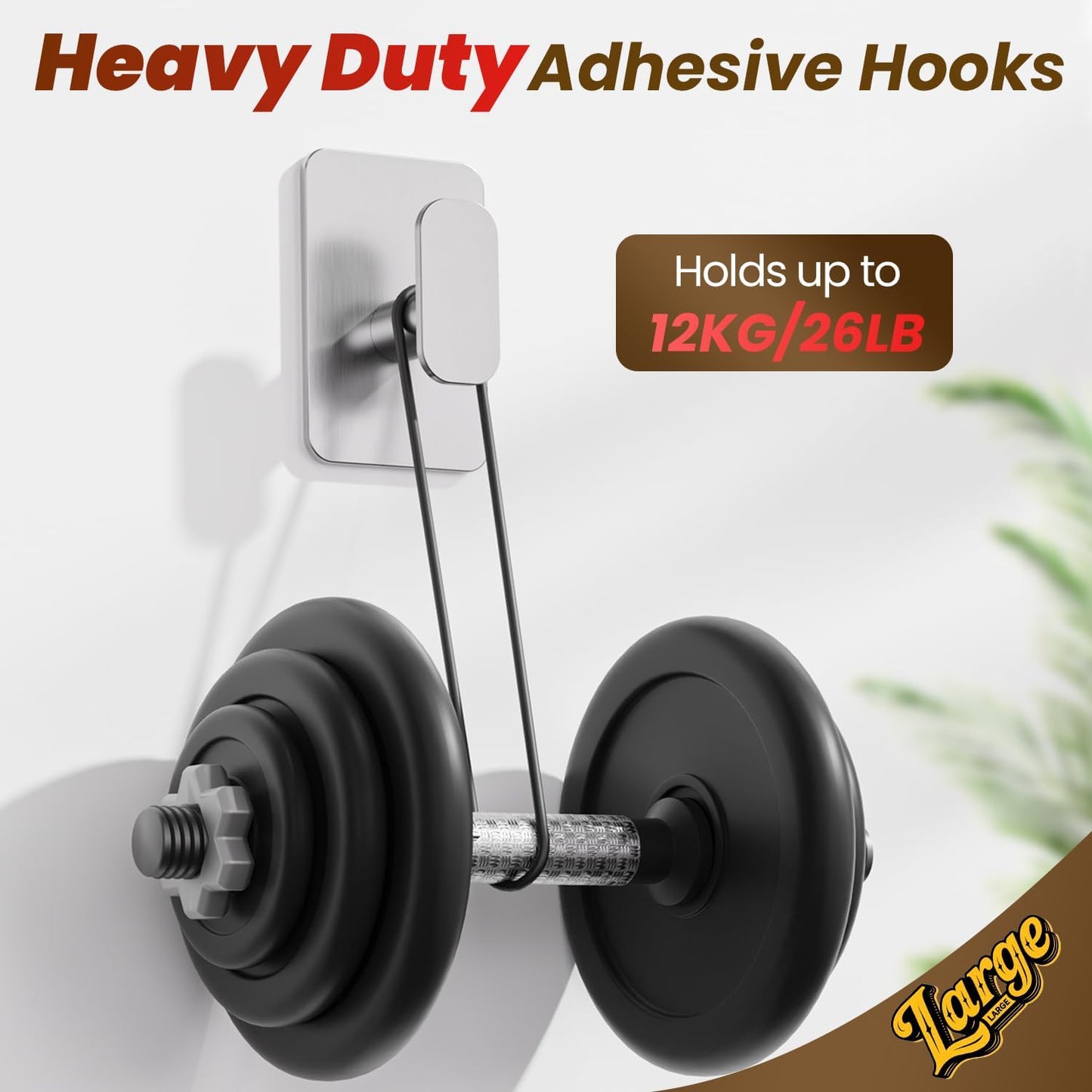 Heavy Duty Adhesive Hooks - 26lb Max, Sticky Wall Hooks Waterproof Stainless Steel for Hanging Towel, Coat, Robe, Towel Hooks Stick on Bathroom, Kitchen, Shower, Door (Black, 4 Pack)