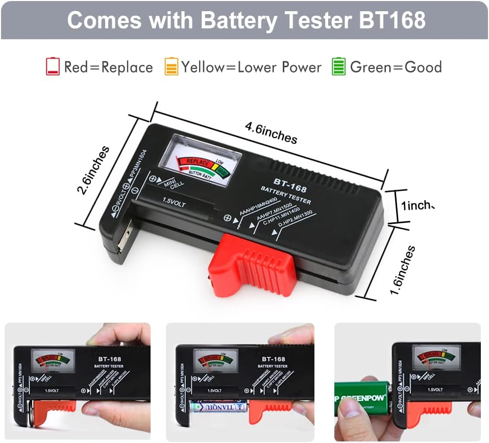 Battery Organizer Holder Storage Case with Tester,Waterproof Carrying Case Bag,Battery Vault Box for Garage Organization Holds 199+ Batteries AA AAA C D 9V (Batteries are Not Included)