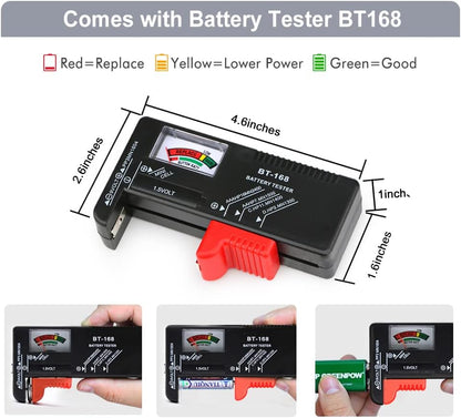 Battery Organizer Holder Storage Case with Tester,Waterproof Carrying Case Bag,Battery Vault Box for Garage Organization Holds 199+ Batteries AA AAA C D 9V (Batteries are Not Included)