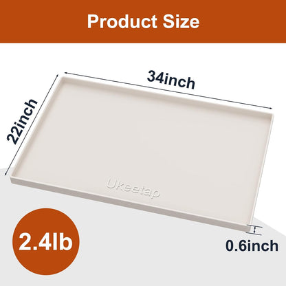 ukeetap Extra Thick Silicone Mat Waterproof with Raised Edge 19” x 12”, BPA Free Non-Slip Dog & Cat Food Mat, Feeding Mat for Food and Water Bowls, Spill Proof Mat to Protect Floors, Black