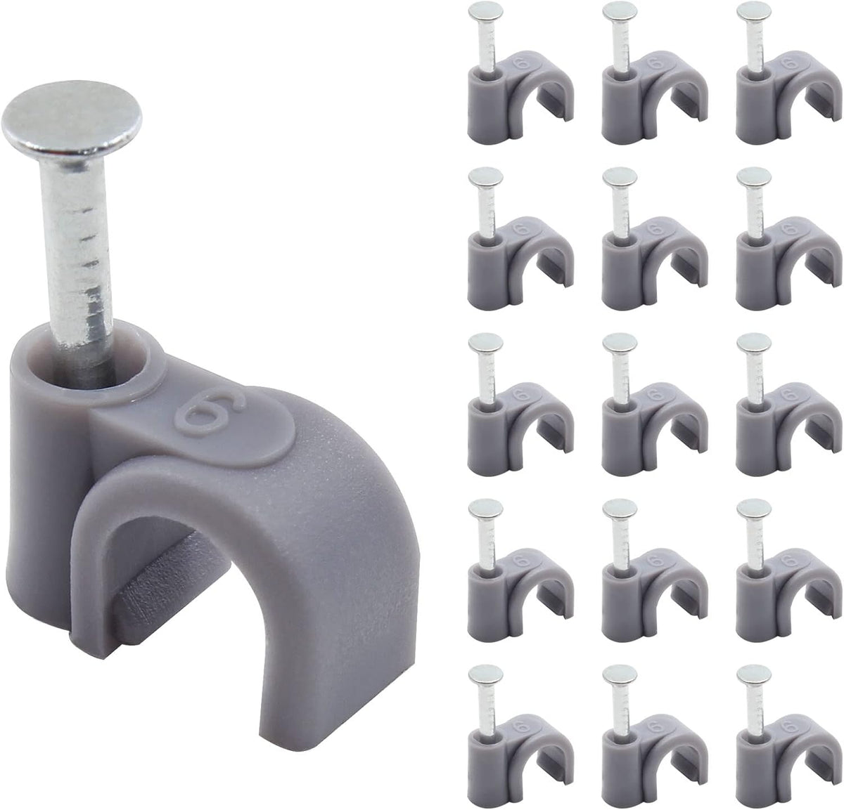 Flat Ethernet Cable Wire Clips with Nail, 14mm, White | Single Coaxial Cable Clamps, Cable Management