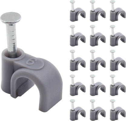 Flat Ethernet Cable Wire Clips with Nail, 14mm, White | Single Coaxial Cable Clamps, Cable Management