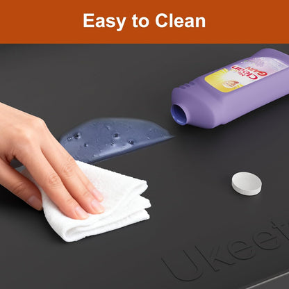 ukeetap Extra Thick Silicone Mat Waterproof with Raised Edge 19” x 12”, BPA Free Non-Slip Dog & Cat Food Mat, Feeding Mat for Food and Water Bowls, Spill Proof Mat to Protect Floors, Black