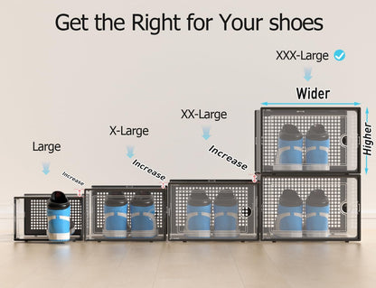 Kuject X-Large Shoe Storage Boxes Organizers for Closet 12 Pack, Fit Size 11,Clear Plastic Stackable Sneaker Containers for Entryway, Space Saving Shoe Rack, Brown