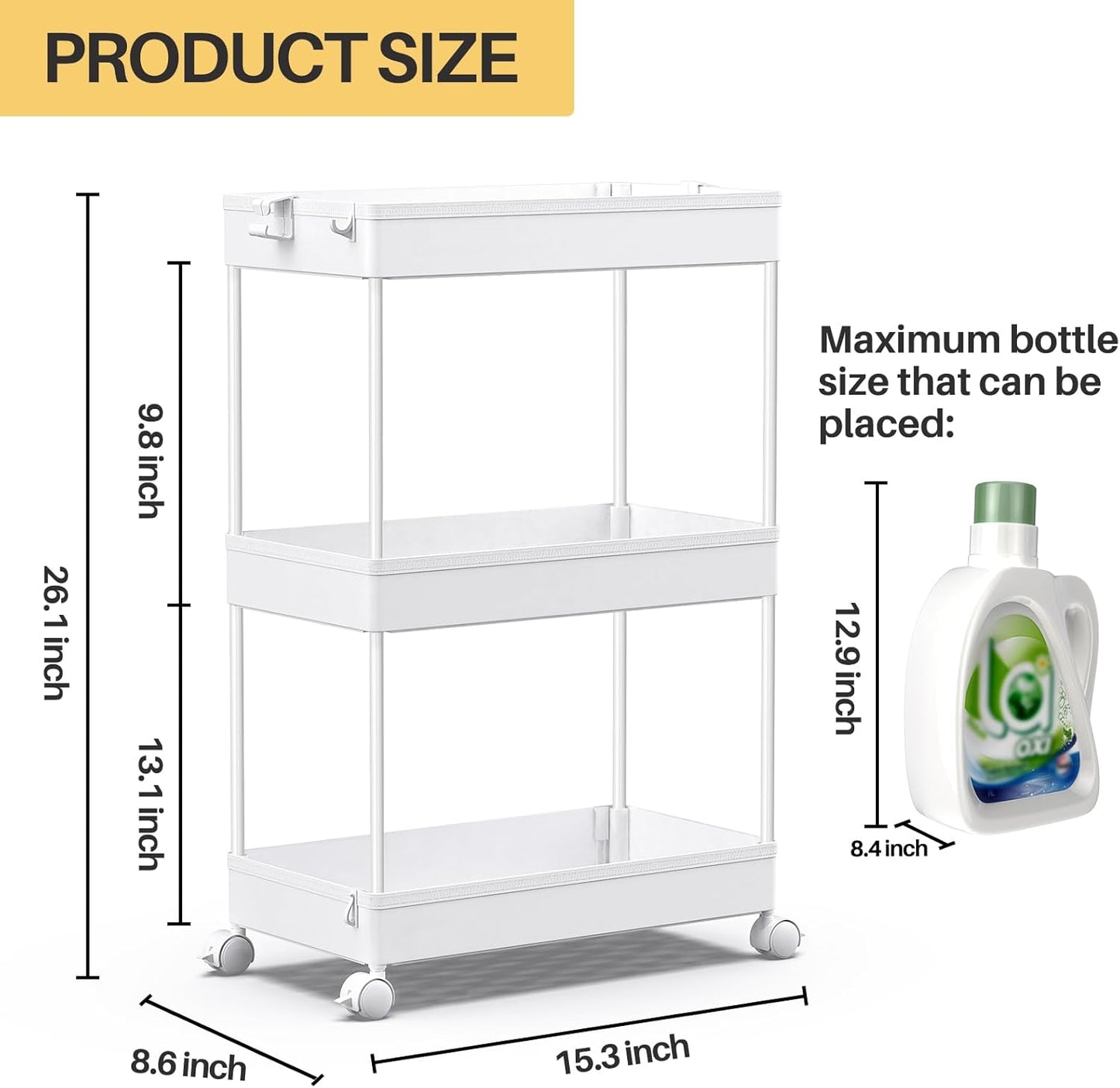 SPACEKEEPER 5-Tier Rolling Cart, Bathroom Storage Organizer Utility Cart, Mobile Shelving Unit Slide Out Shelves for Kitchen Living Room Laundry Room & Dressers, Black