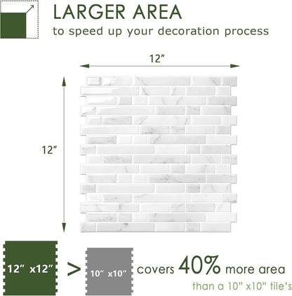 STICKGOO Peel and Stick Backsplash - 10 Sheets of 12”×12” - 3D Self Adhesive Peel and Stick Tile Backsplash for Kitchen & Bathroom