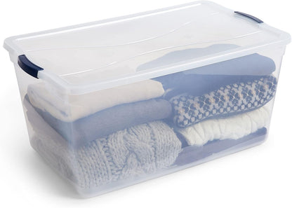 Rubbermaid Cleverstore 42 Quart Stackable Plastic Storage Bin with Lids for Garage, Closet, and Classroom, Clear, 4 Pack