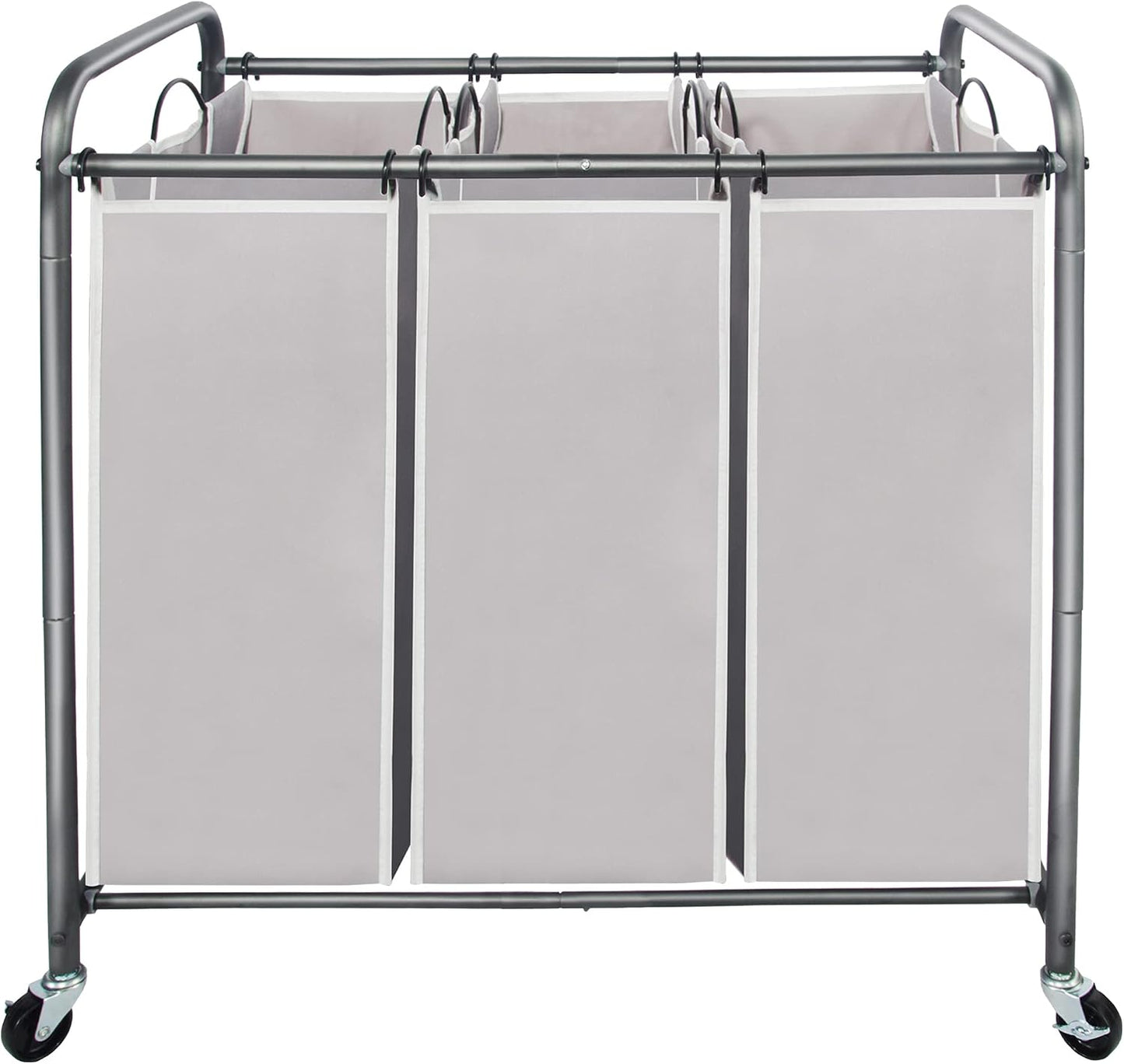 STO STO Laundry Sorter 3 Section, 3 Bag Clothes Hamper, Rolling Laundry Cart Basket with Heavy Duty Lockable Wheels and Removable Bag for Laundry Room, Bedroom, Closet, Gray
