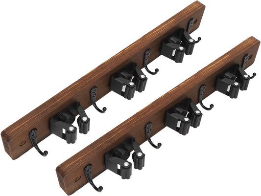 Ymiko Wall Mounted Mop and Broom Organizer with 4 Hooks, 3 Position Holder for Kitchen, Bathroom, Laundry Space Saving Storage Rack