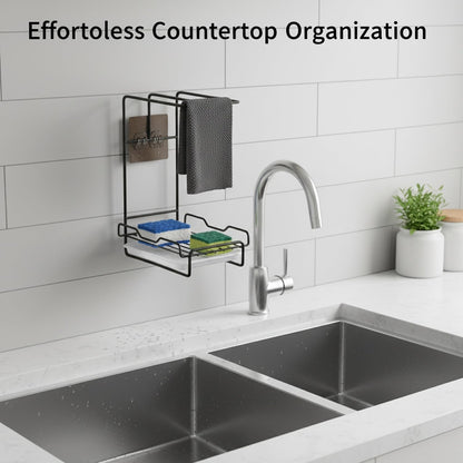 Black Carbon Steel Wall-Mounted Sink Rack for Kitchen & Bathroom, Space-Saving Cloth & Cleaning Tool Drying Organizer