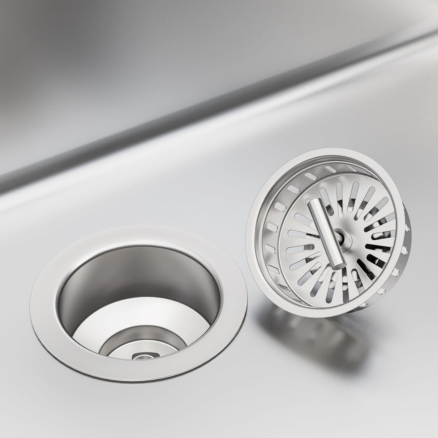 KONE 3-1/2 Inch Kitchen Sink Drain Strainer Assembly Made by All Stainless Steel with Strainer Basket/Drain Stopper, Replacement for Standard Commercial Drains