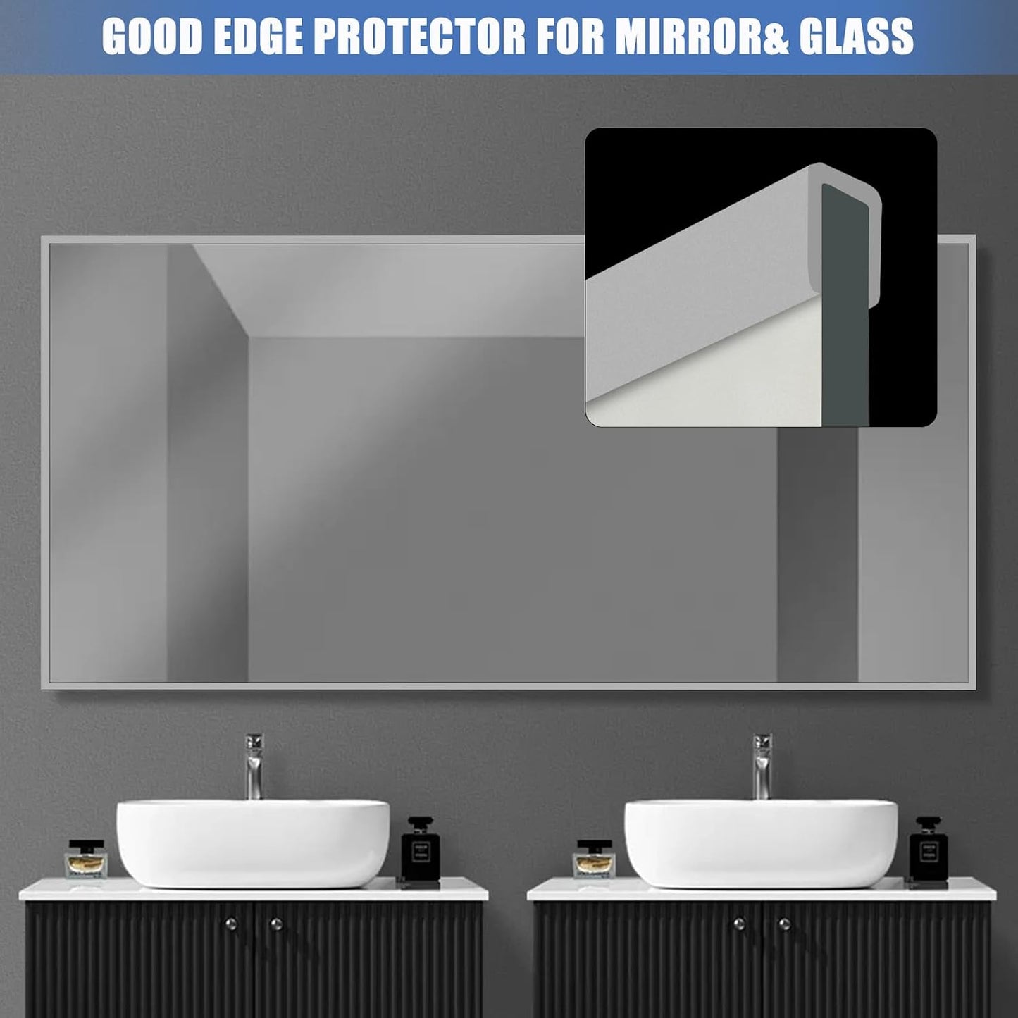 Slimline Cabinet Door Edge Protector, 3/4" Self Adhesive Peel and Stick Rubber Edge Guards, Flexible U Shaped Strips for Kitchen & Garbage Drawer Fronts, Edge Trims for Desks and Shelfves, Black, 10Ft