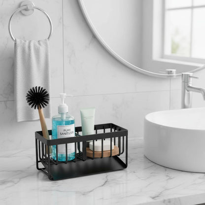 Kitchen Sink Sponge Holder, 304 Stainless Steel Soap Dispenser Caddy Organize, Kitchen Sink Brush Caddy Holder with Removable Drain Tray