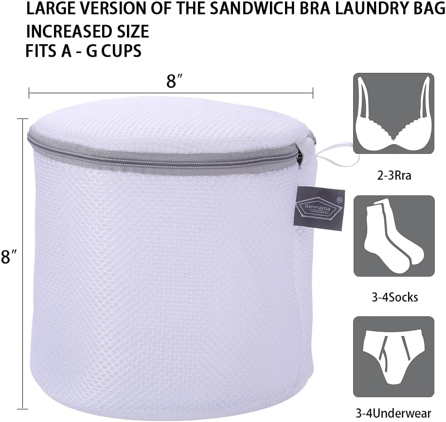 Kimmama Bra Washing Bag for Laundry, Bra Laundry Bag, Sandwish Mesh, 7x7x7" | Lingerie Bag, For Delicates & Underwear, For Washing Machine, Keep Shape, Privacy, Prevent Tangling