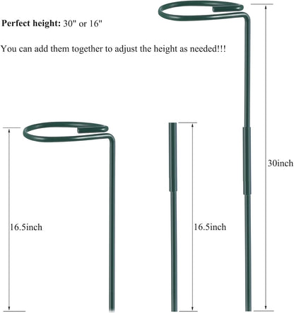 Plant Stake Support - 6 Pack, Garden Single Stem Support Stake Plant Cage Support Rings, Single Stem Plant Support Stakes, Plant Twist Ties, for Flowers Amaryllis Tomatoes Peony Lily Rose (15.9 inch)