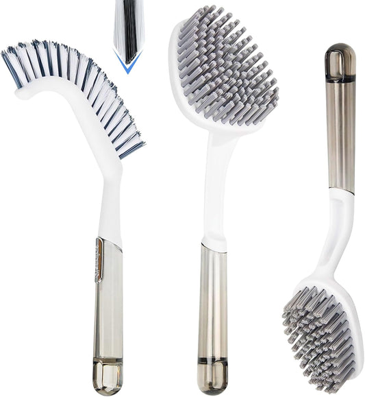 3 Pack Shower Scrub Brush Set – Heavy-Duty Scrub Brushes for Cleaning with Long Handle, Stiff Bristles Grout Brush, Shower Scrubber for Bathroom, Bathtub, Kitchen, Tile, Floor, Grout, Sink & Carpet