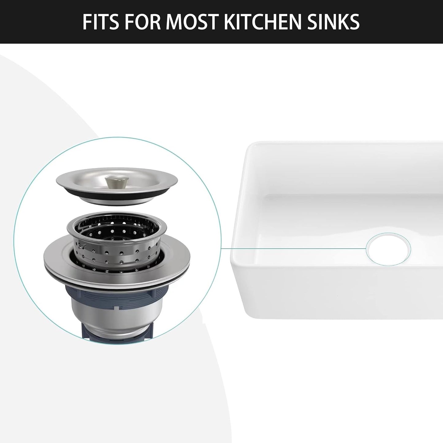 Kitchen Sink Drain Assembly Kit, 3-1/2 Inch Brushed 304 Stainless Steel Basket Strainer with Deep Removable Basket, Stopper & Cover Lid, Fits Standard Kitchen Sinks