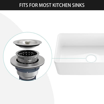 Kitchen Sink Drain Assembly Kit, 3-1/2 Inch Brushed 304 Stainless Steel Basket Strainer with Deep Removable Basket, Stopper & Cover Lid, Fits Standard Kitchen Sinks
