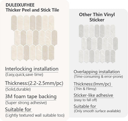 Peel and Stick Backsplash for Kitchen 12 x 12 in, Beige, 10PCS | Self Adhesive, Waterproof, Vinyl, Renter Friendly, 3D Wall Tiles for Bathroom, Shower, Laundry Room
