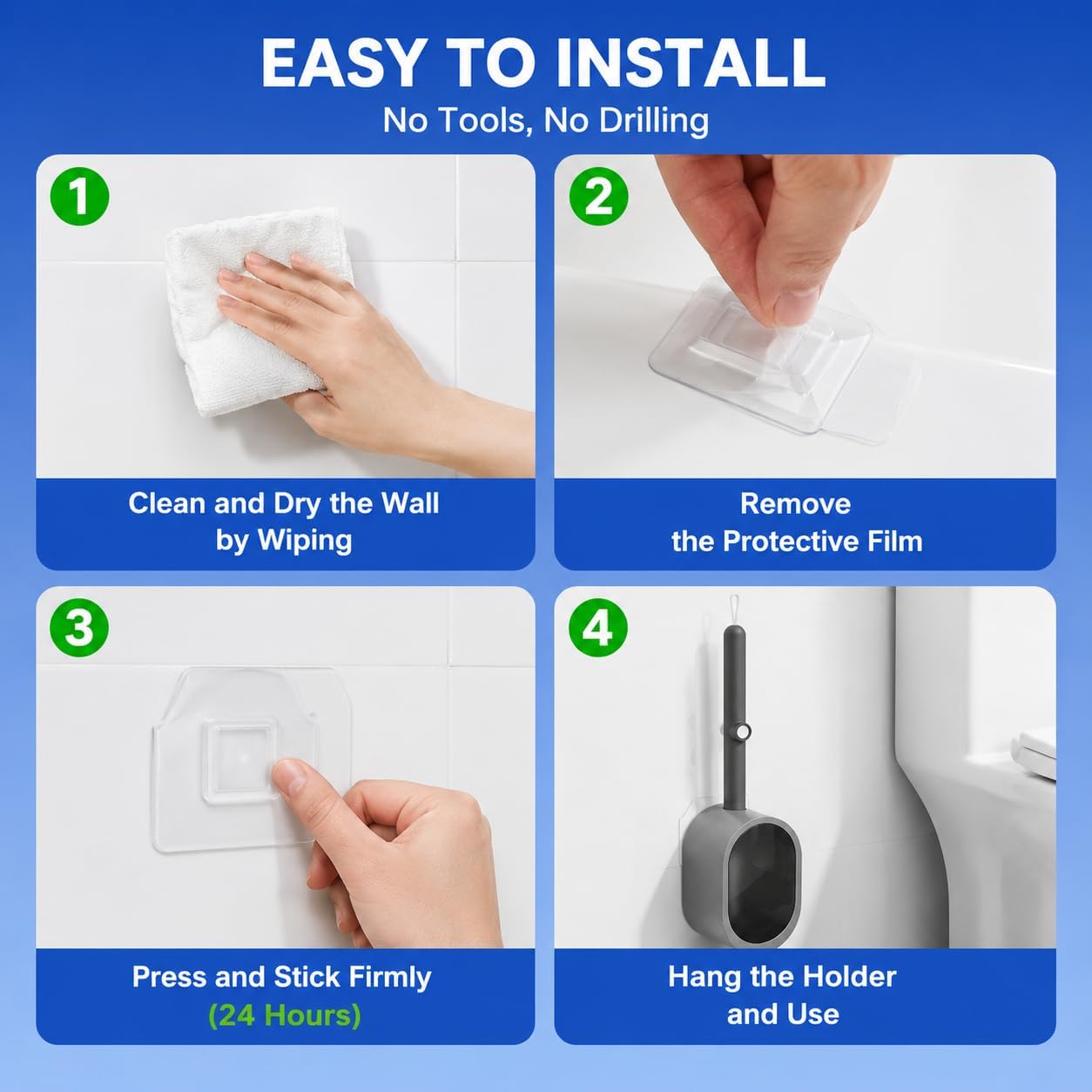 Disposable Toilet Brush with 32 Refills,Wall Mounted Toilet Wand and Holder Set, Deep Bathroom Cleaning Toilet Bowl Cleaner with Storage Holder