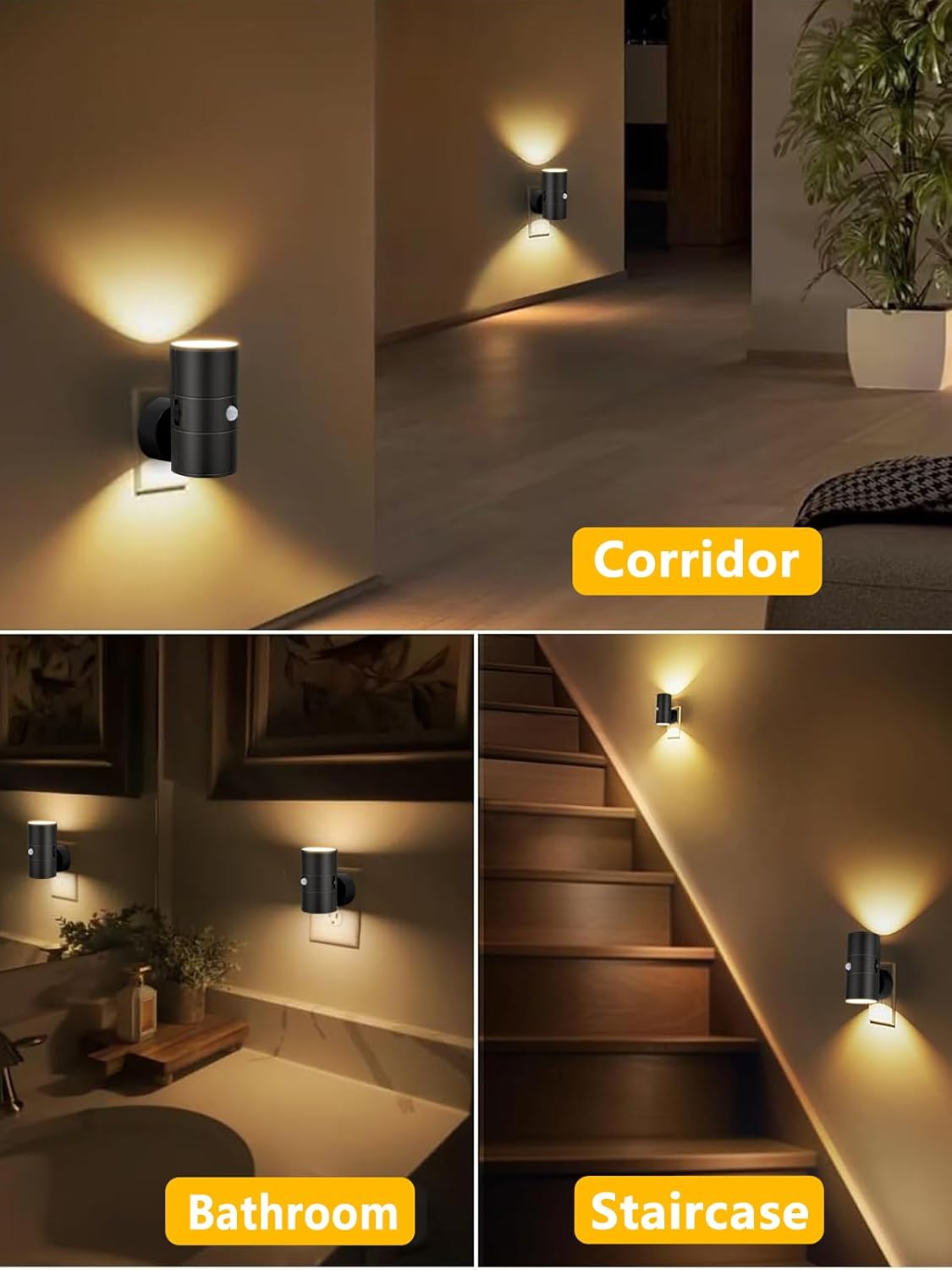 Night Light with Motion Sensor & Dusk to Dawn Sensor, Plug into Wall Night Light with 30-100lm Adjustable Brightness, Motion Activated Night Light, 3000K Warm White for Bedroom Hallway Bathroom Stairs