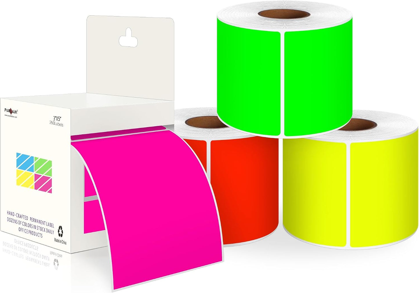 PARLAIM 3 X 5 Inch Rectangle Adhesive Color Coding Stickers,Square Inventory Stickers -250 Per Dispenser Box (Fluorescent Green)