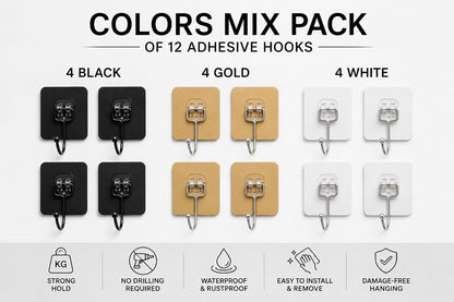 Luxe Hooks, Heavy Duty Wall Hooks, Waterproof Self Adhesive Hooks for Bathroom, Kitchen, Shower & Office, No Drill Wall Hooks for Towels, 10 Counts. (10, Transparent)