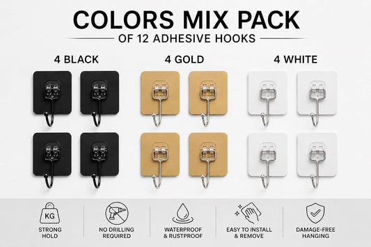 Luxe Hooks, Heavy Duty Wall Hooks, Waterproof Self Adhesive Hooks for Bathroom, Kitchen, Shower & Office, No Drill Wall Hooks for Towels, 10 Counts. (10, Transparent)