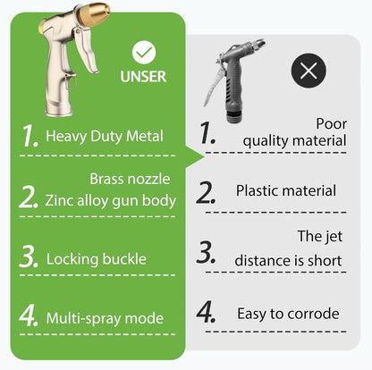 Heavy Duty Metal Hose Nozzle, High Pressure Garden Hose Nozzle | All-Metal Water hose nozzle with 4 Adjustable Spray Patterns, For Watering Plants,Pet Showering,Car Washing&Windows