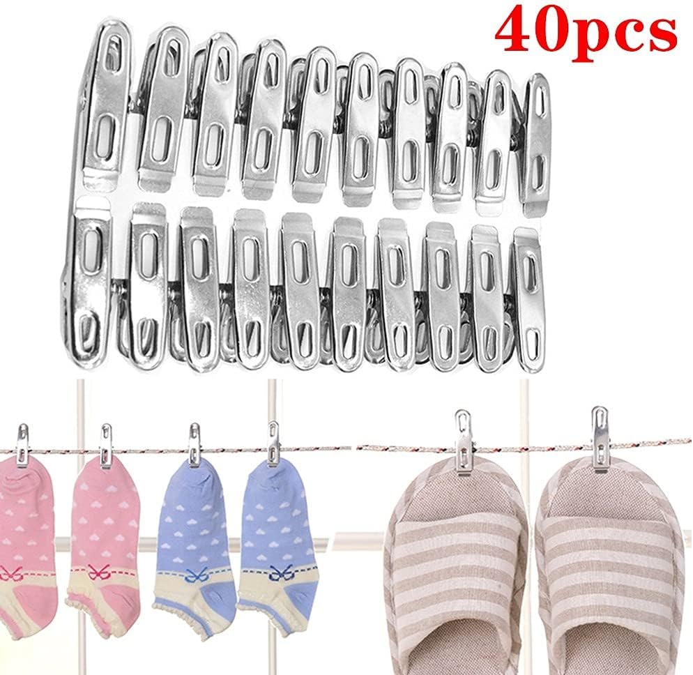 Generic 40pcs Clothes Pins Antiskid Stainless Steel Windproof Clothes Drying Hanger Clothespins Clothes Clips Clothes Pegs Photo Clips, Silver