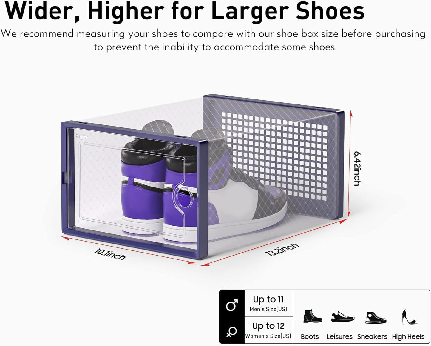 Kuject X-Large Shoe Storage Boxes Organizers for Closet 12 Pack, Fit Size 11,Clear Plastic Stackable Sneaker Containers for Entryway, Space Saving Shoe Rack, Brown
