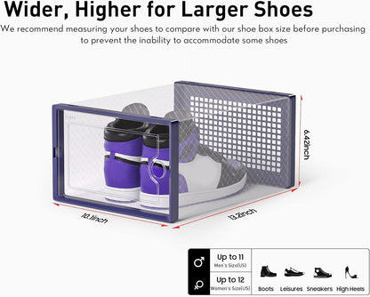 Kuject X-Large Shoe Storage Boxes Organizers for Closet 12 Pack, Fit Size 11,Clear Plastic Stackable Sneaker Containers for Entryway, Space Saving Shoe Rack, Brown
