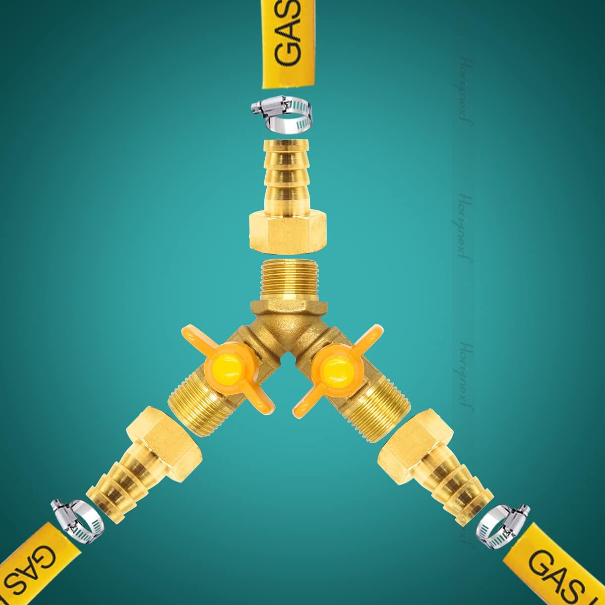 brass 3/4 inch O.D. barb three way shut off ball valve for gas hose air water pvc pex garden tubing fuel line, tee switch splitter fitting