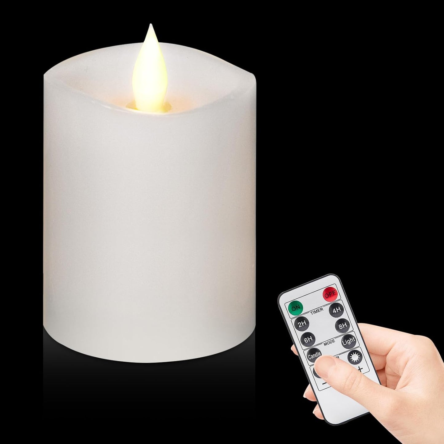 3"x4" Flickering Flameless Battery Candles with Timer, White Realistic LED Pillar Candles, Set of 2 Large Remote-Operated Candles for Home Indoor/Outdoor & Holiday Decor