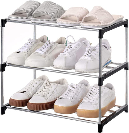 Jucaifu Stackable Small Shoe Rack, Entryway, Hallway and Closet Space Saving Storage and Organization (3-Tier, White)